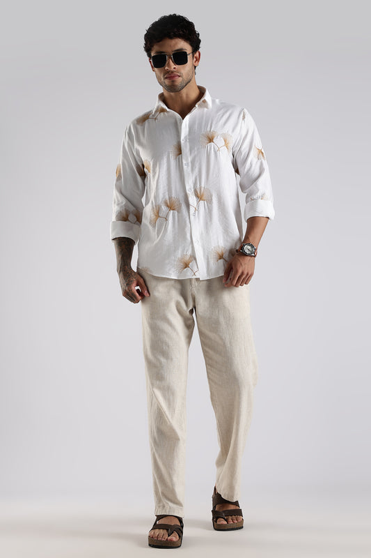 Regular Fit Floral Embroidary Designer White Shirt