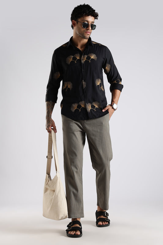 Regular Fit Linen Blend Charcoal Grey Trouser