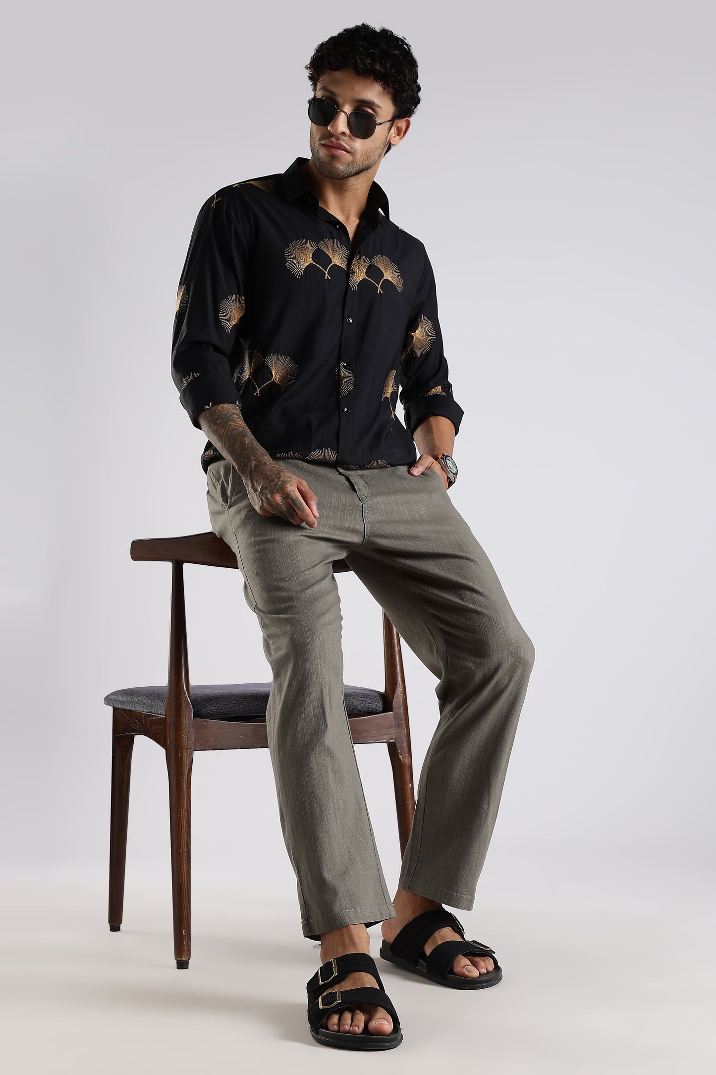 Regular Fit Linen Blend Charcoal Grey Trouser