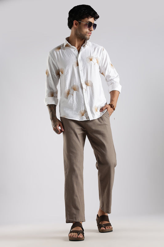 Regular Fit Linen Blend Coffee Brown Trouser