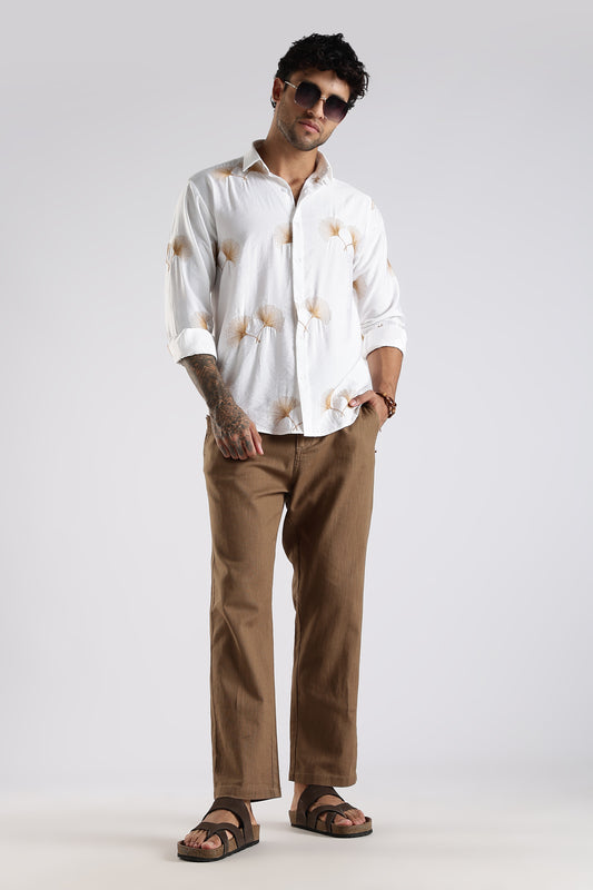 Regular Fit Linen Blend Camel Brown Trouser