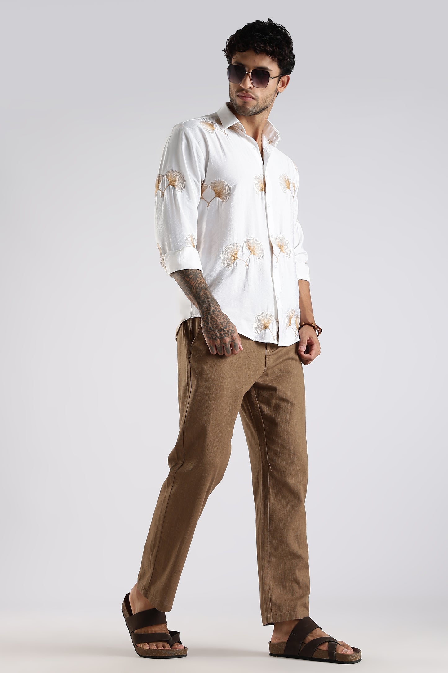 Regular Fit Linen Blend Camel Brown Trouser