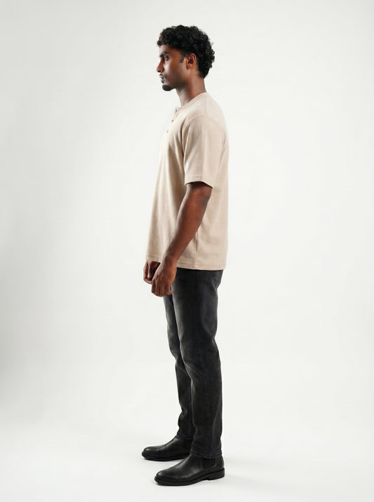 Henley Beige half sleeve loose comfort fit Tee