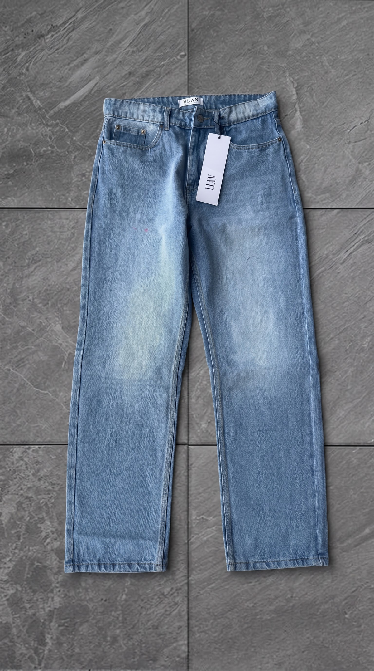 Light Blue Stone Wash Straight Fit Jeans