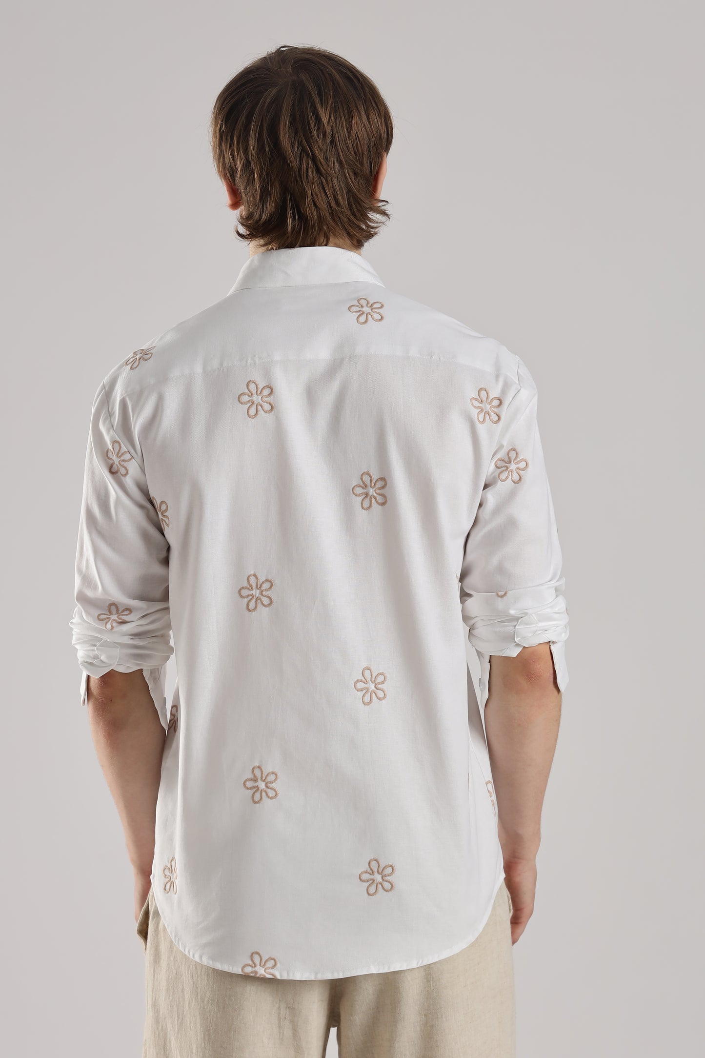 White Embroidered Floral Designer Shirt Regular Fit