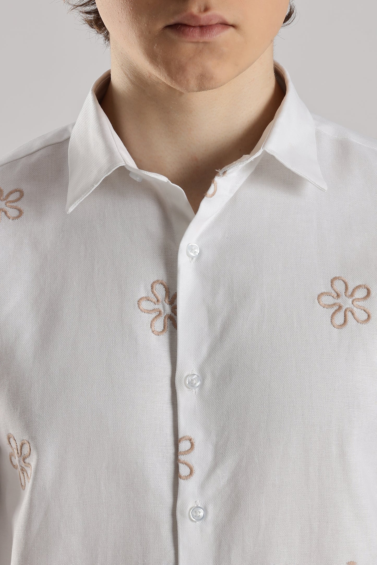 White Embroidered Floral Designer Shirt Regular Fit