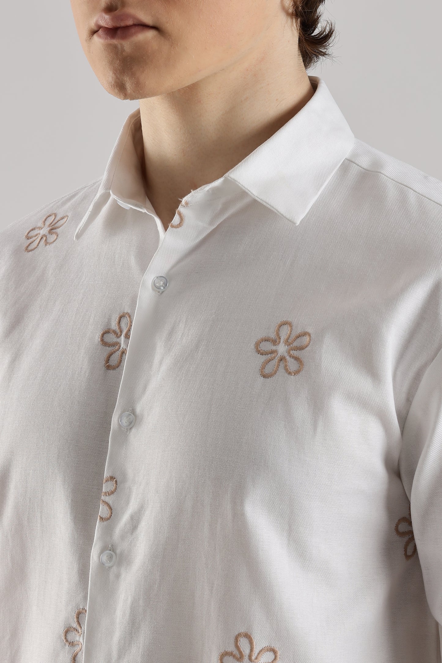 White Embroidered Floral Designer Shirt Regular Fit