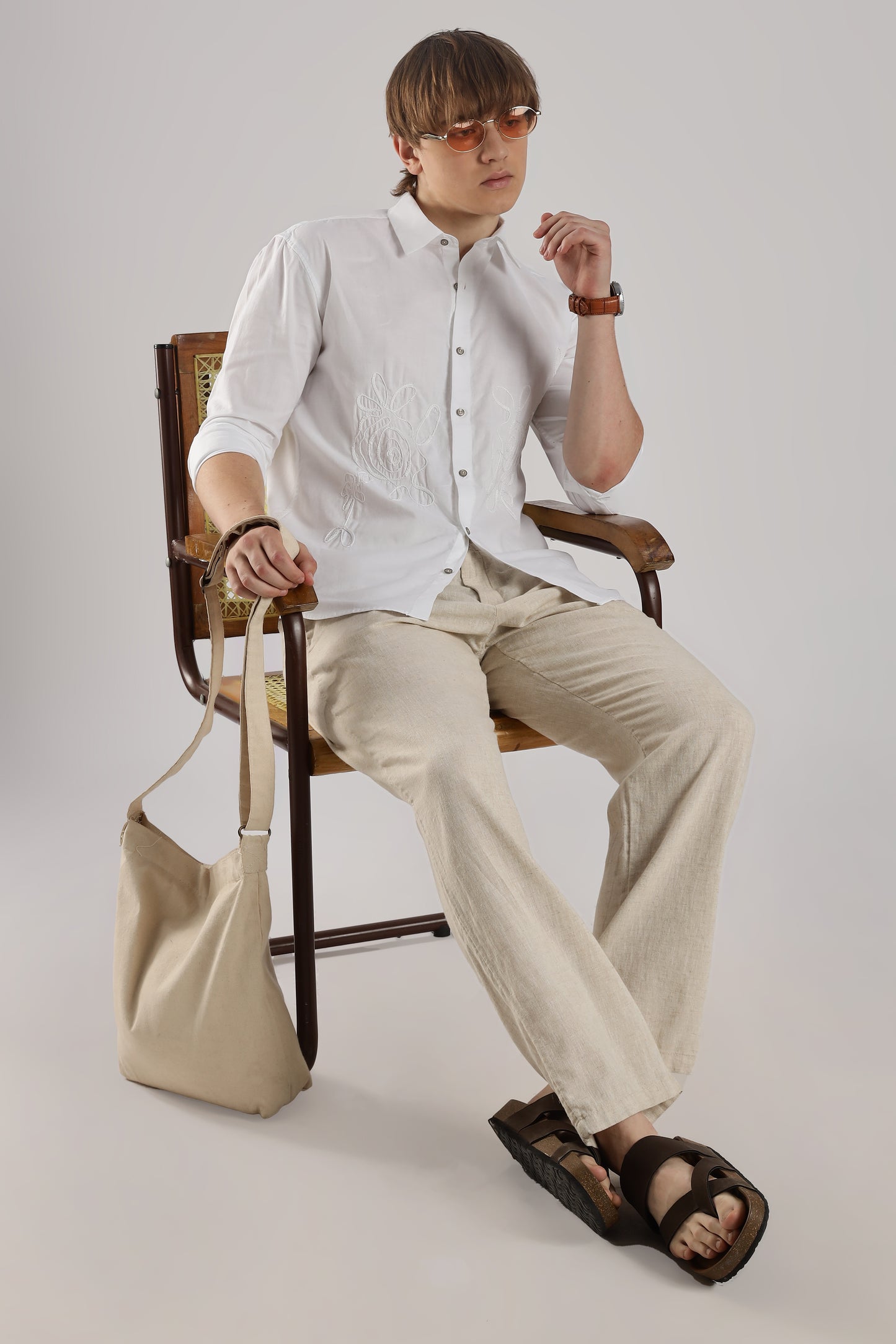 White Floral Embroidered Shirt