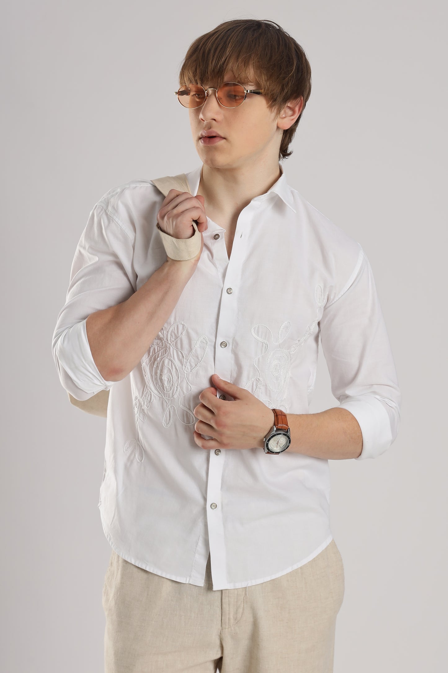 White Floral Embroidered Shirt