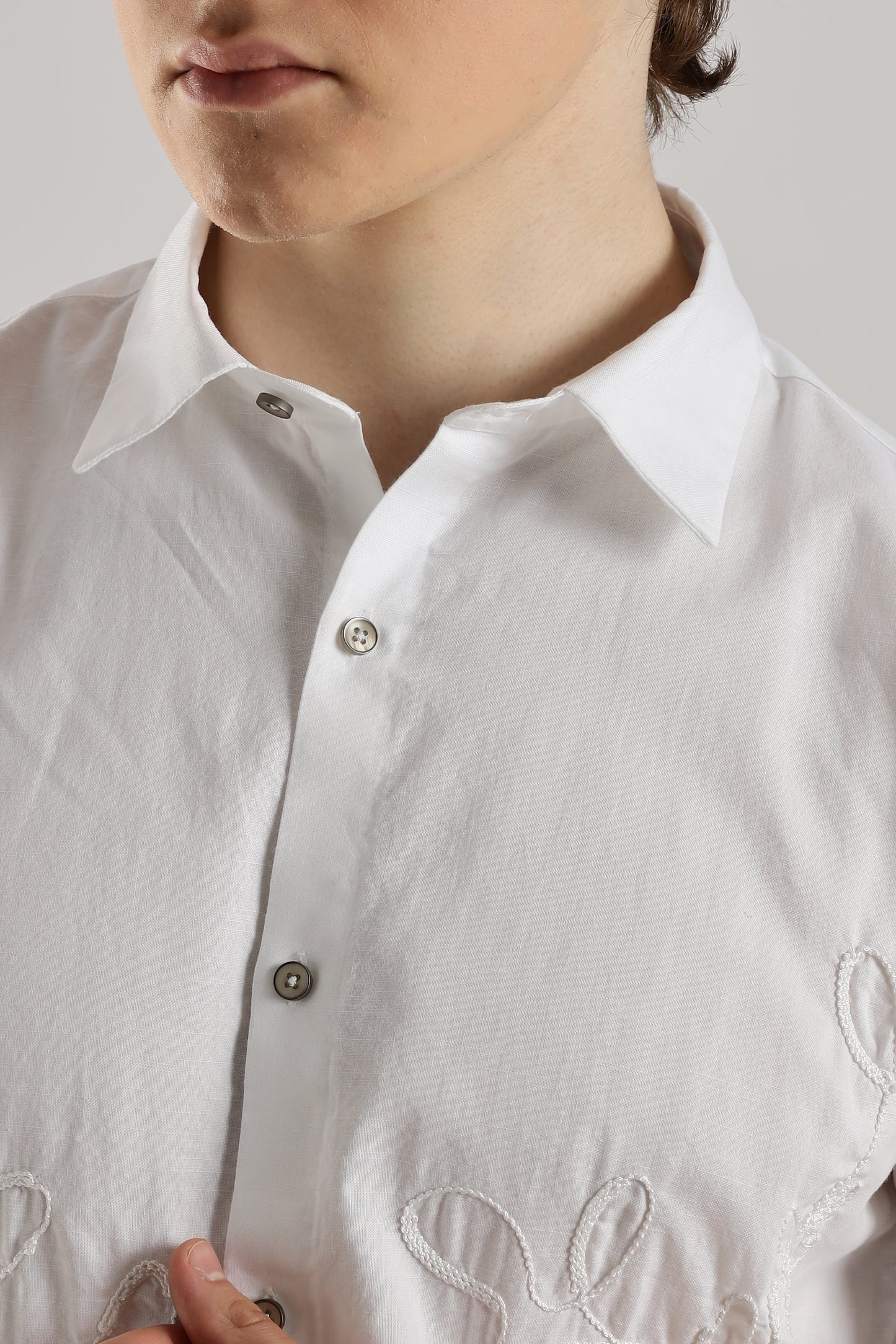 White Floral Embroidered Shirt