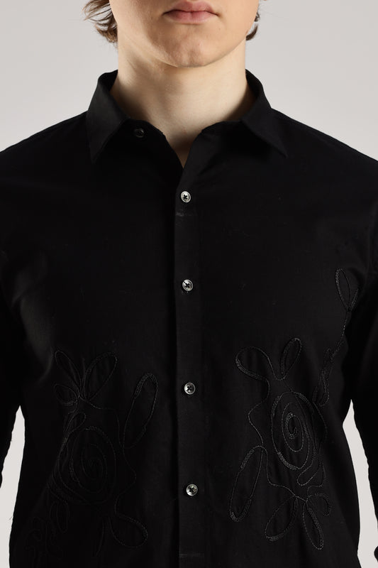 Black Floral Embroidered Shirt