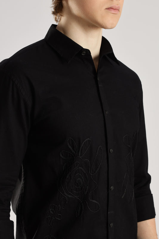 Black Floral Embroidered Shirt