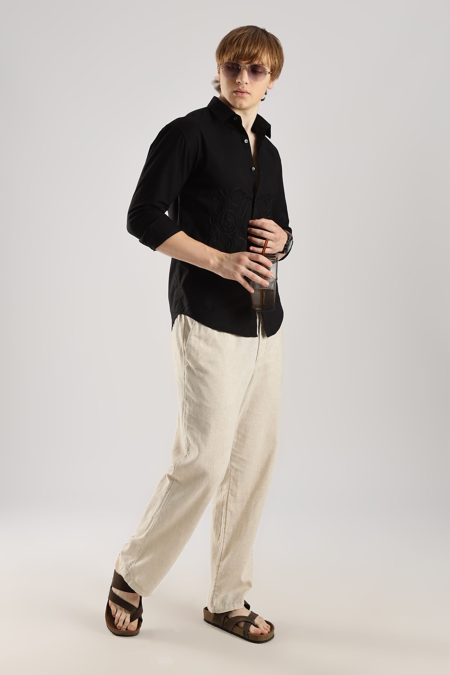 Black Floral Embroidered Shirt