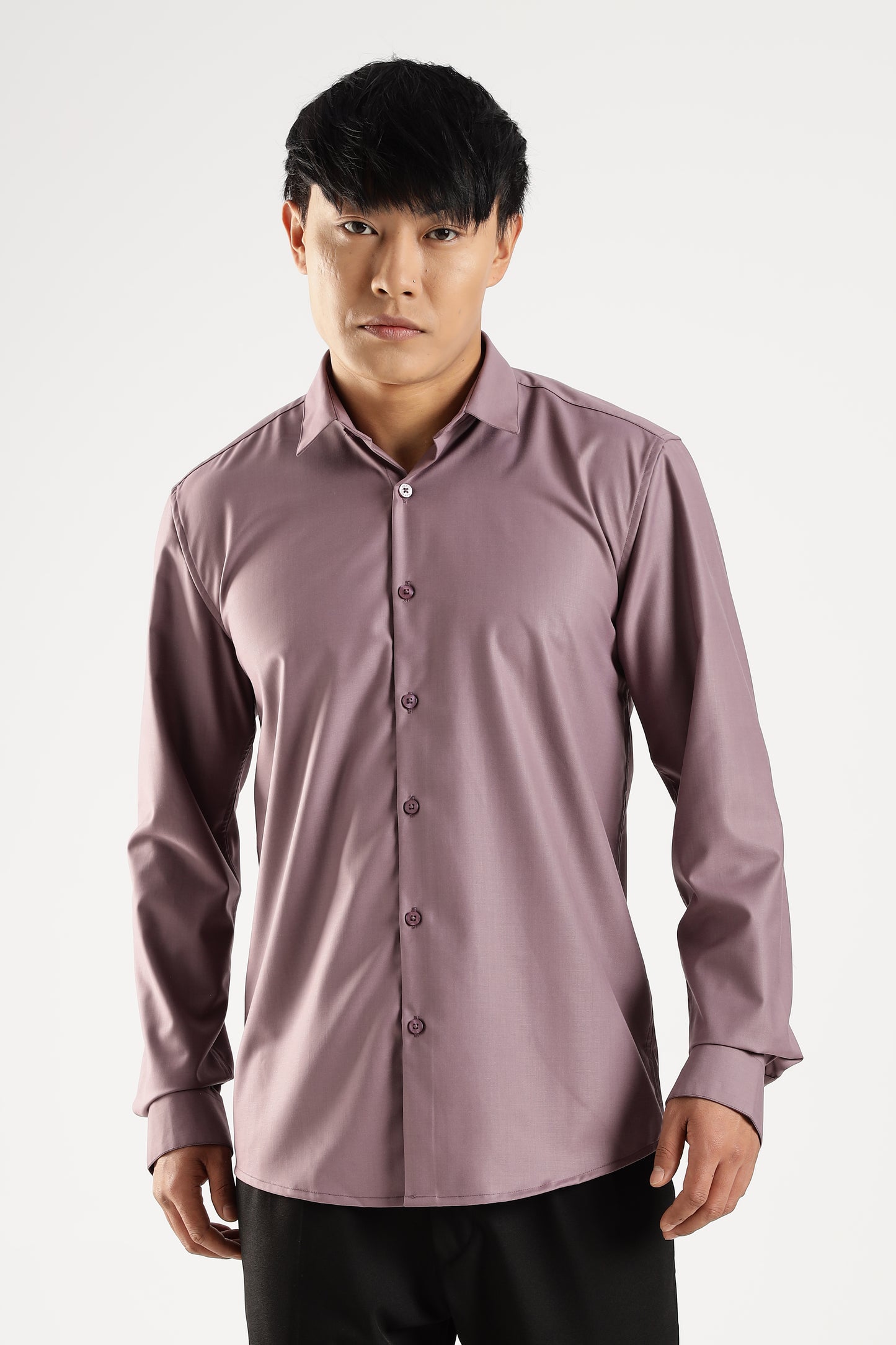 Plain Soft Plum Melange Wrinkle Free Shirt