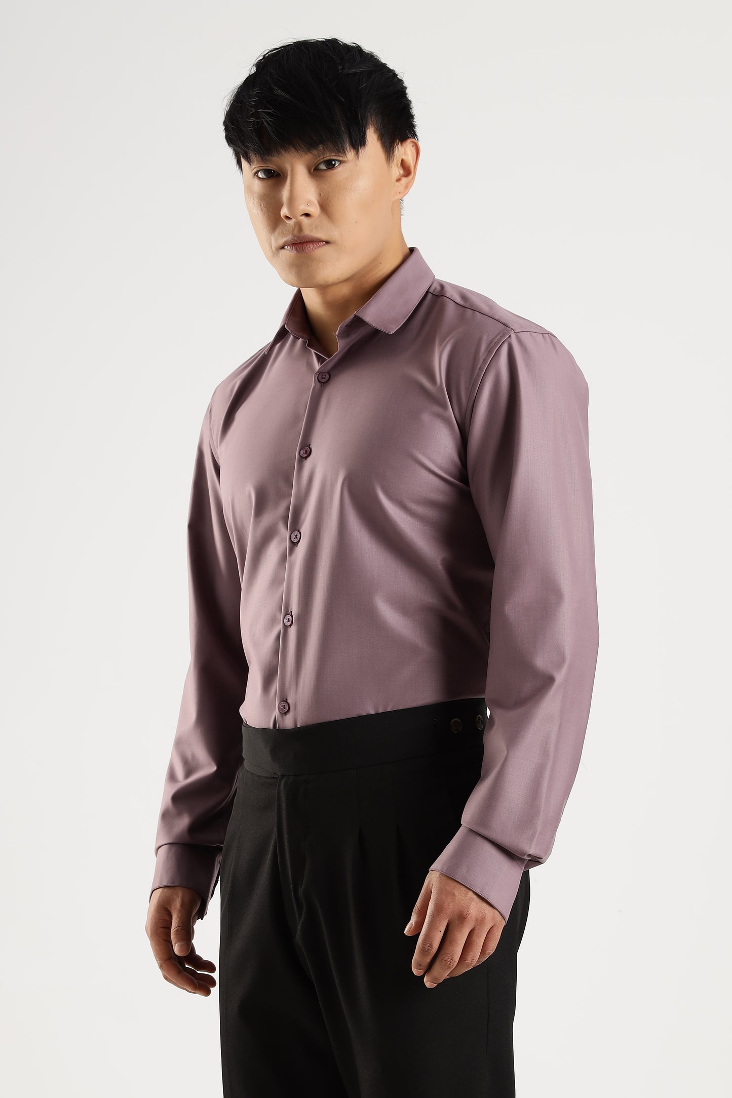Plain Soft Plum Melange Wrinkle Free Shirt