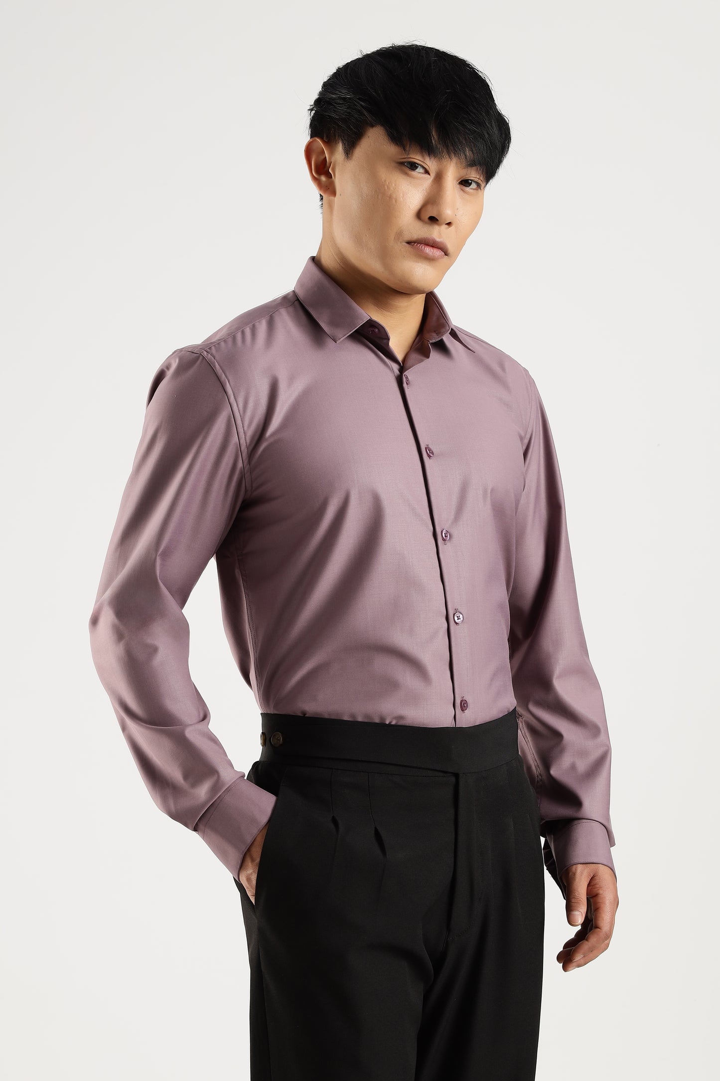 Plain Soft Plum Melange Wrinkle Free Shirt