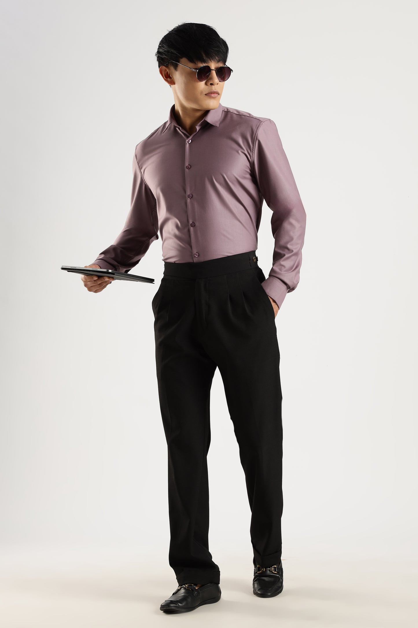 Plain Soft Plum Melange Wrinkle Free Shirt