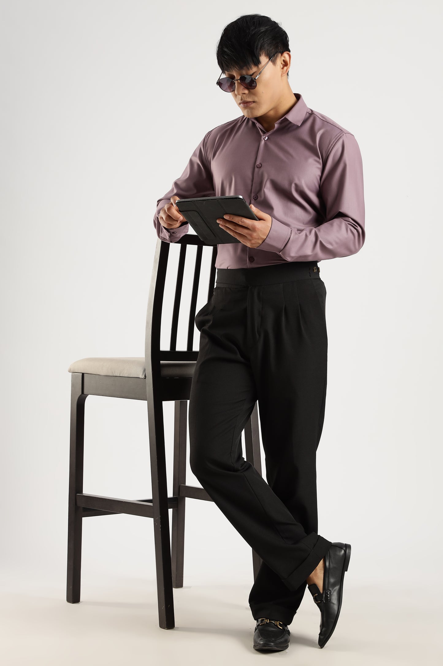 Plain Soft Plum Melange Wrinkle Free Shirt