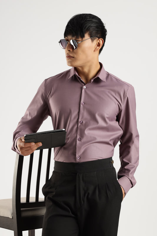 Plain Soft Plum Melange Wrinkle Free Shirt