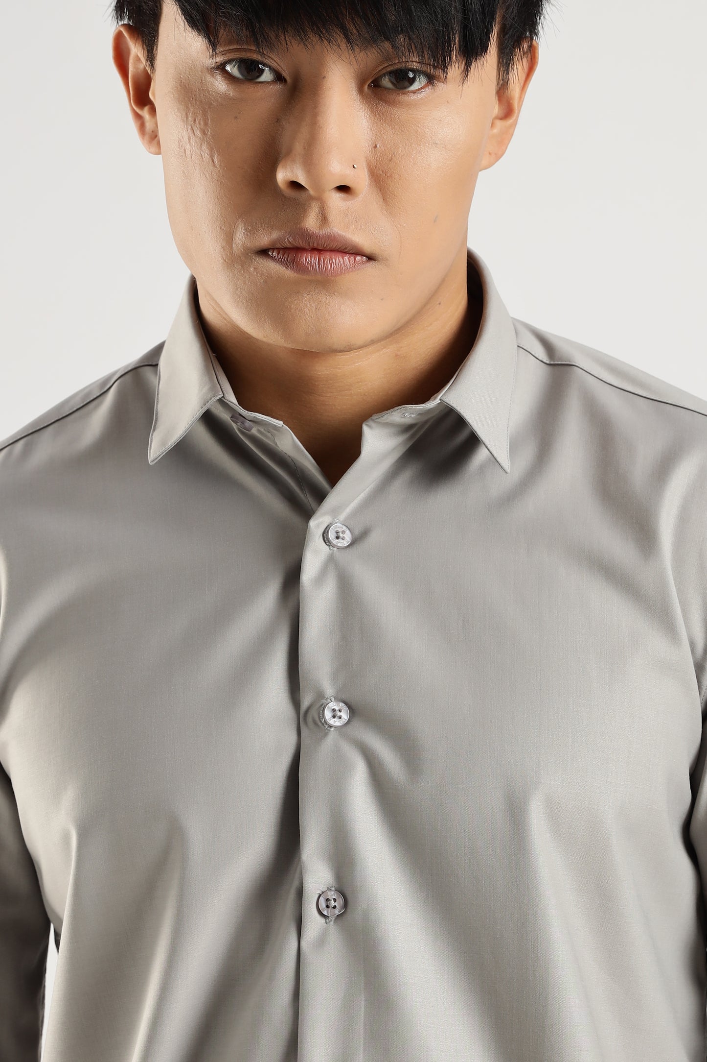 Plain Silver Mist Melange Wrinkle Free Shirt