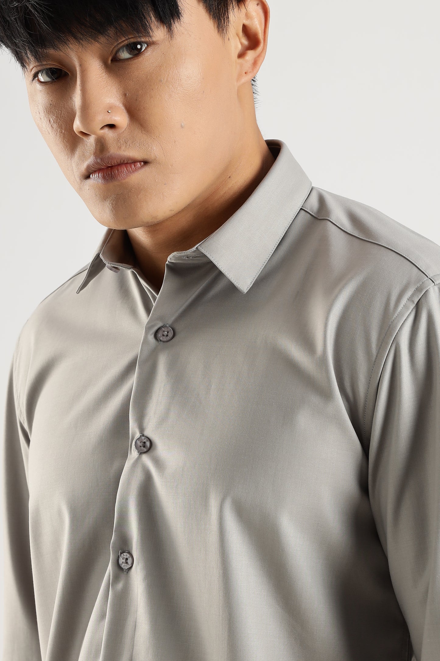 Plain Silver Mist Melange Wrinkle Free Shirt