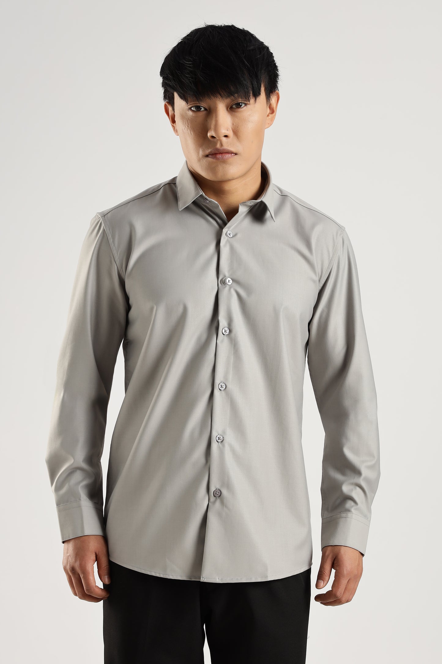 Plain Silver Mist Melange Wrinkle Free Shirt