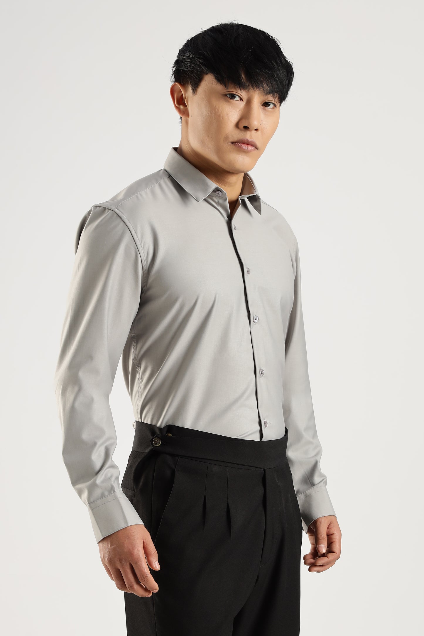 Plain Silver Mist Melange Wrinkle Free Shirt