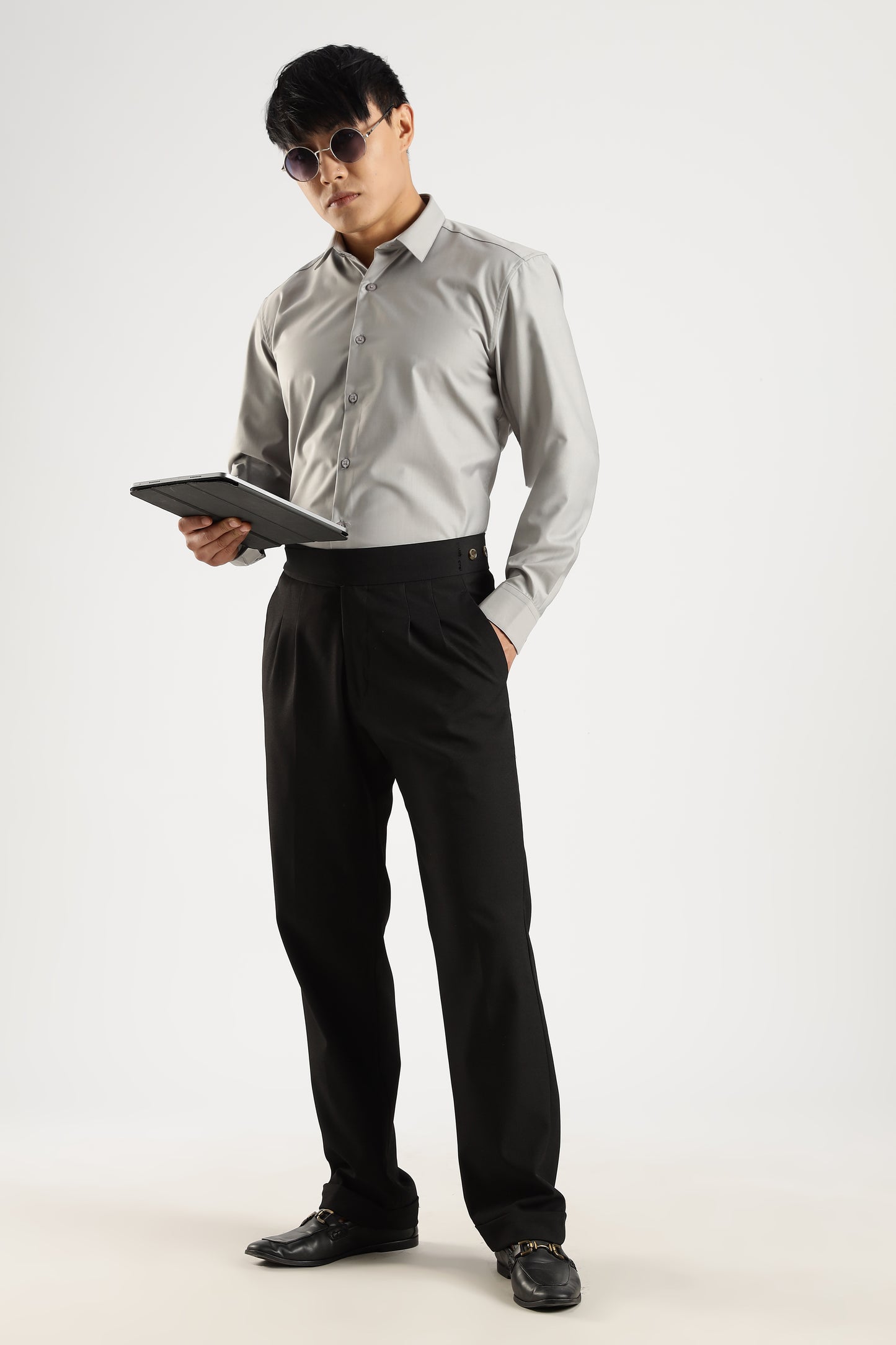 Plain Silver Mist Melange Wrinkle Free Shirt