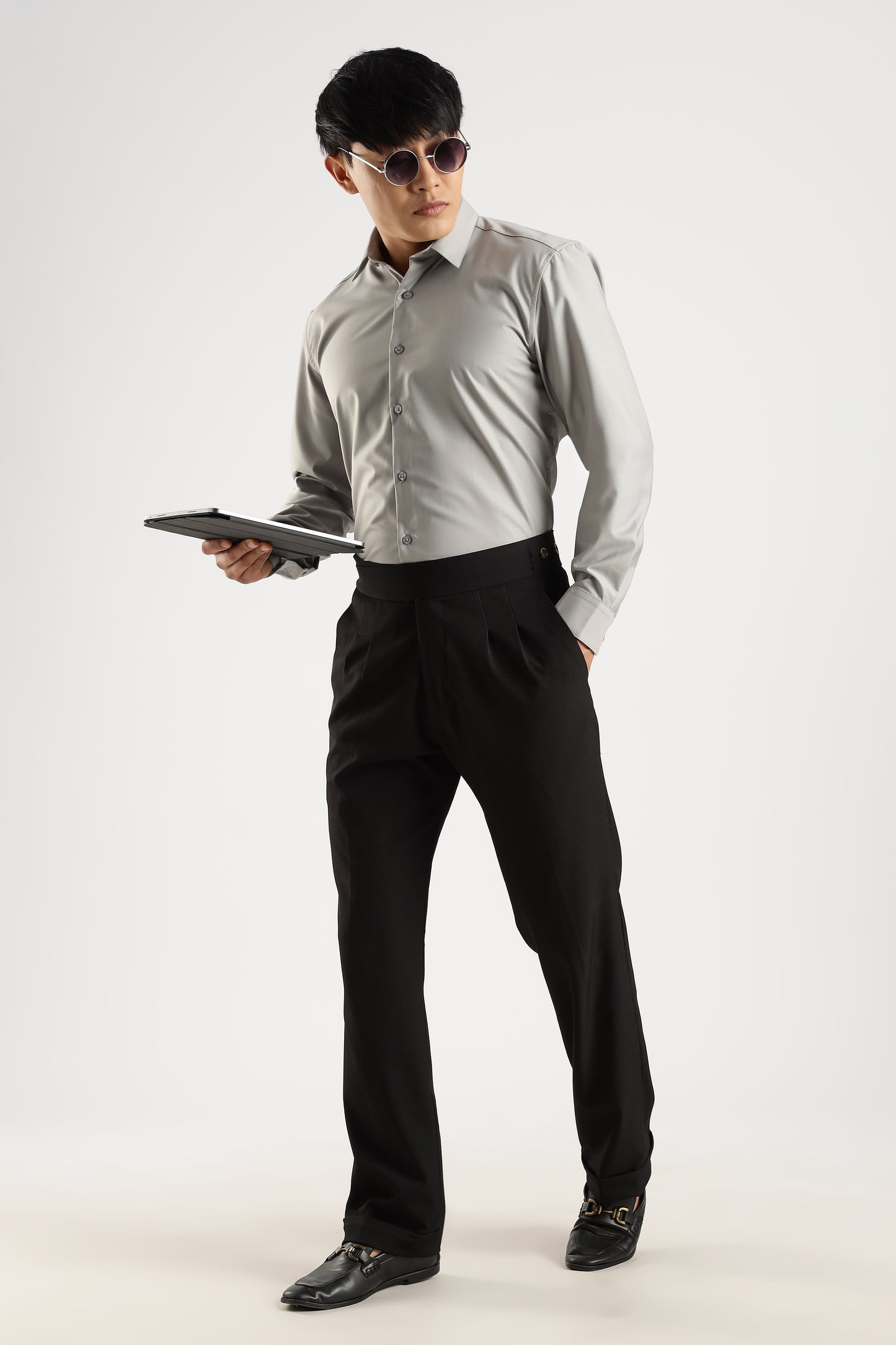 Plain Silver Mist Melange Wrinkle Free Shirt