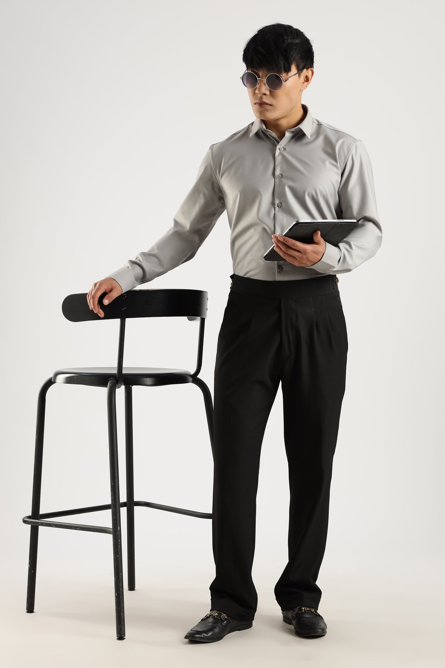 Plain Silver Mist Melange Wrinkle Free Shirt