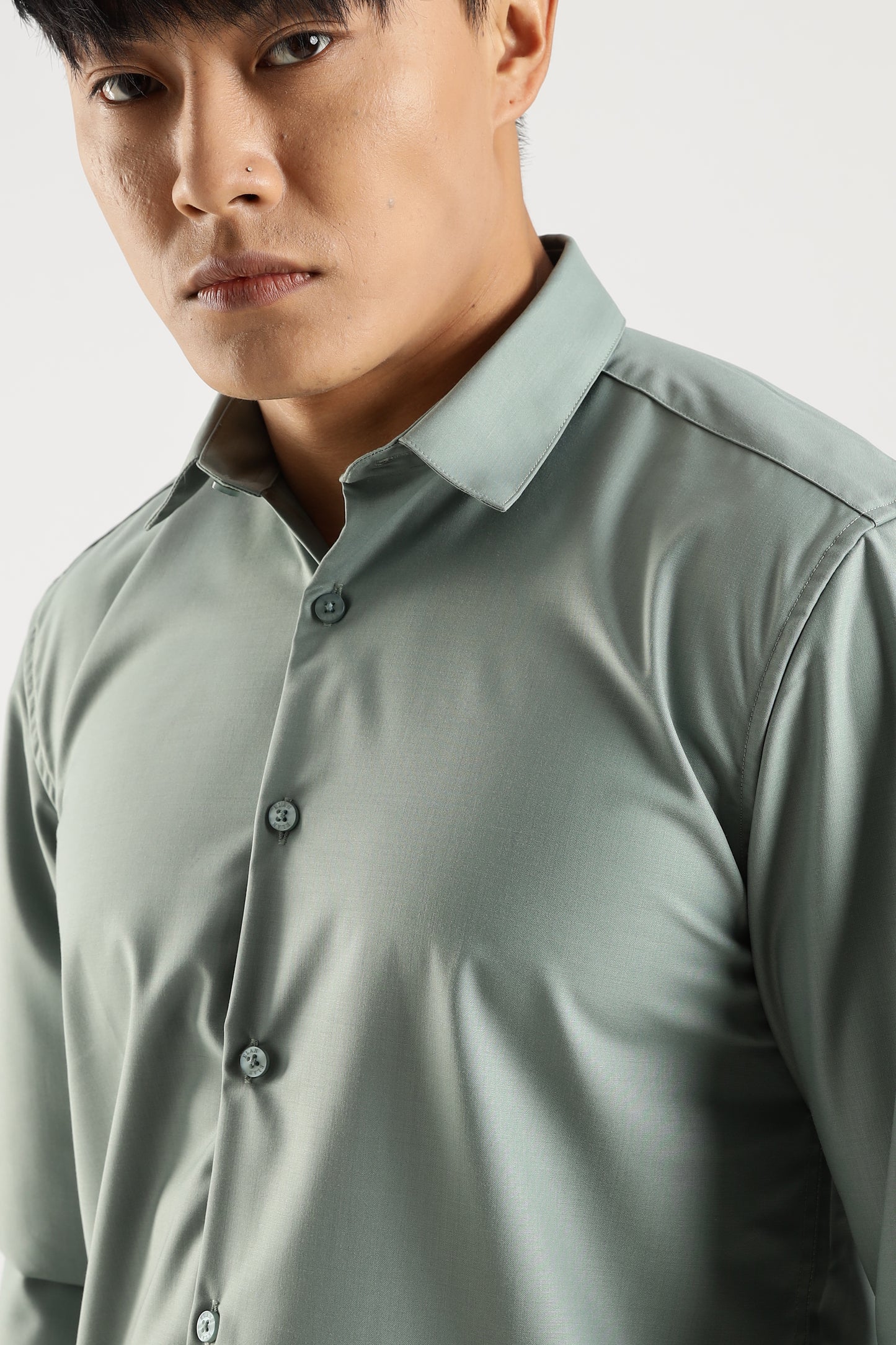 Plain Sage Frost Melange Wrinkle Free Shirt