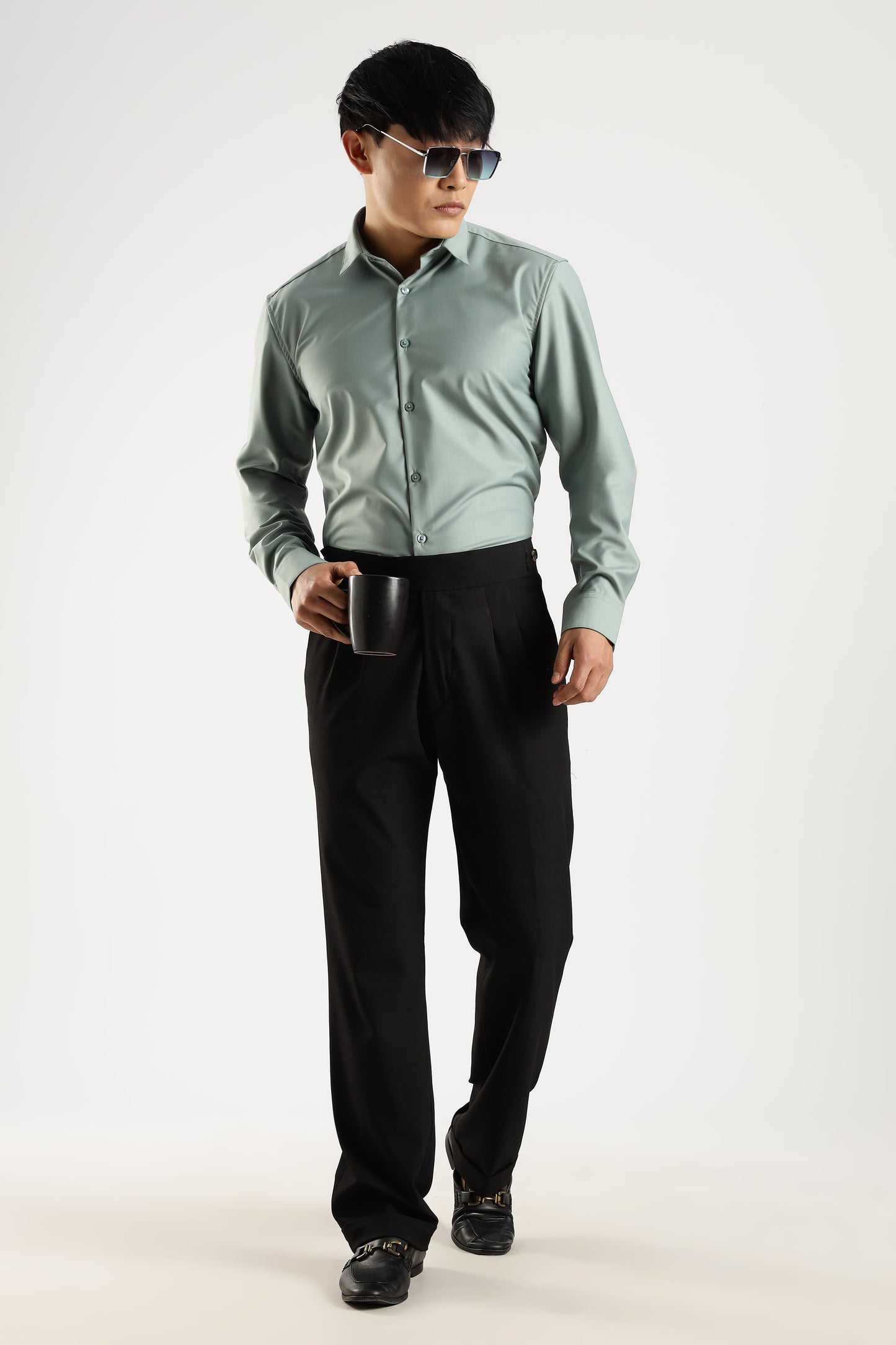 Plain Sage Frost Melange Wrinkle Free Shirt