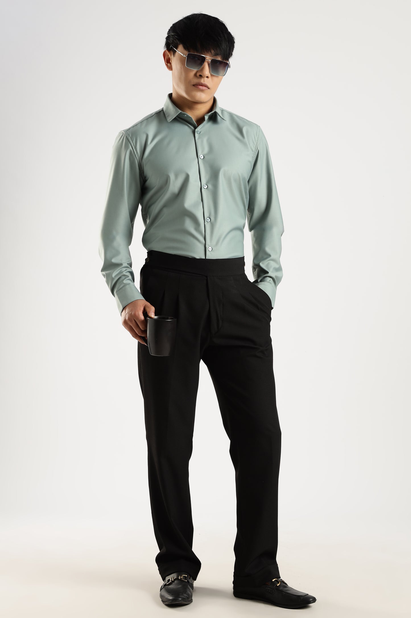 Plain Sage Frost Melange Wrinkle Free Shirt