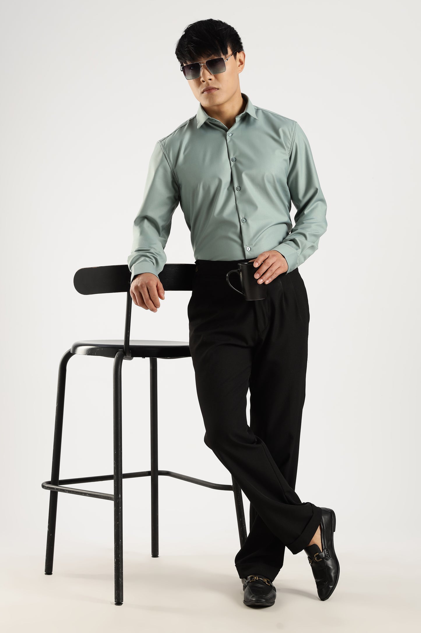 Plain Sage Frost Melange Wrinkle Free Shirt