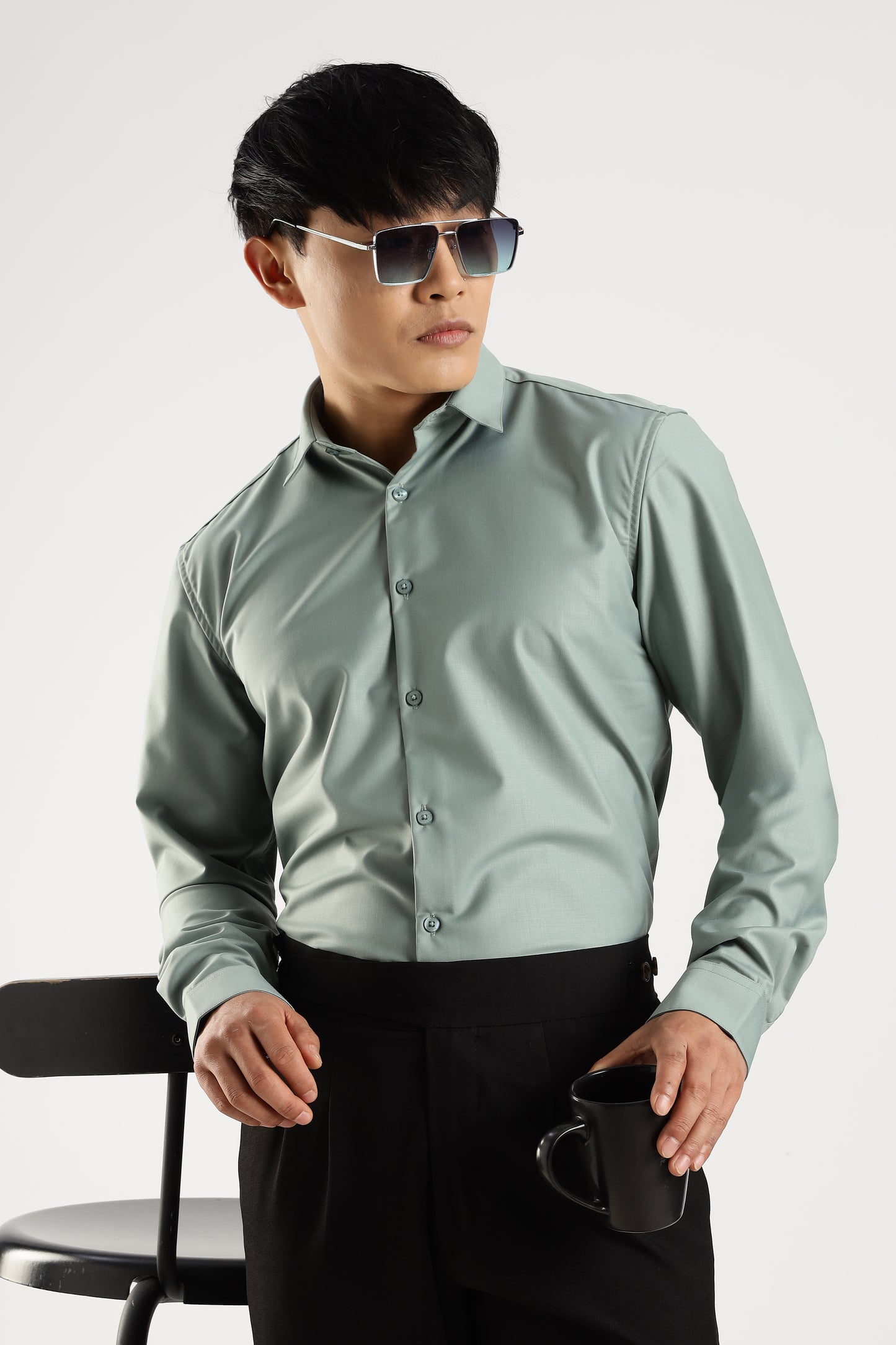 Plain Sage Frost Melange Wrinkle Free Shirt