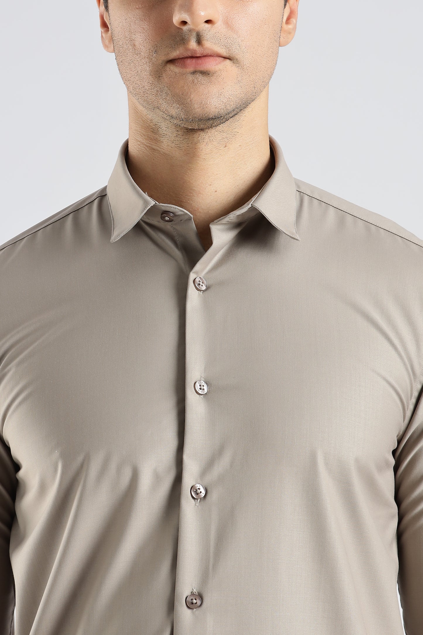 Plain Stone Beige Melange Wrinkle Free Shirt