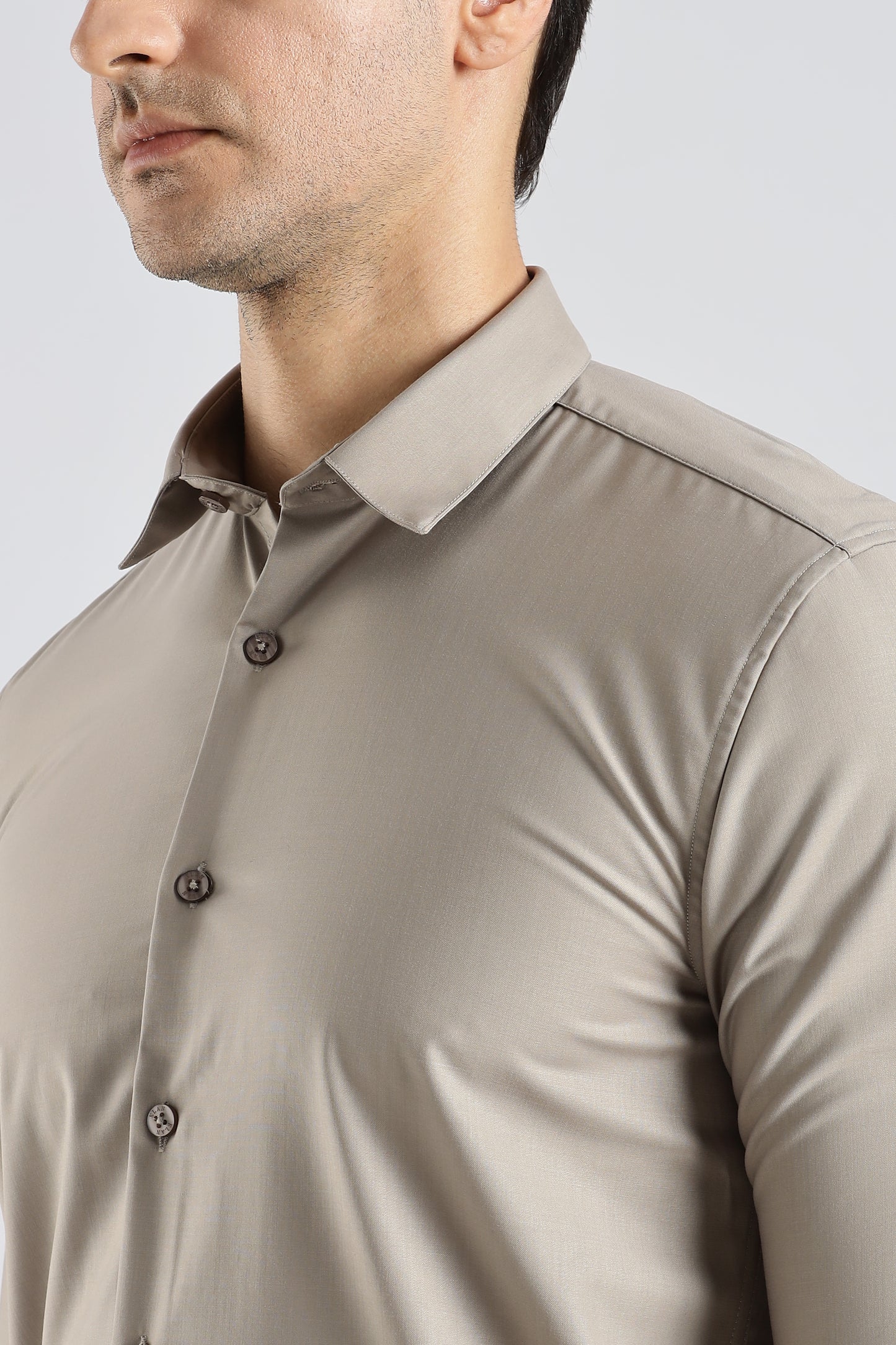 Plain Stone Beige Melange Wrinkle Free Shirt