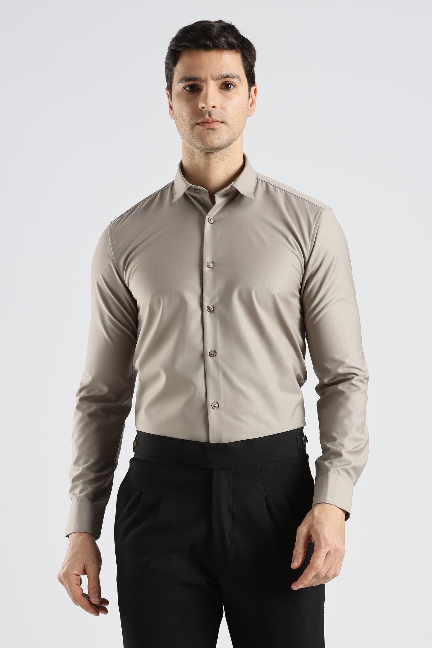 Plain Stone Beige Melange Wrinkle Free Shirt