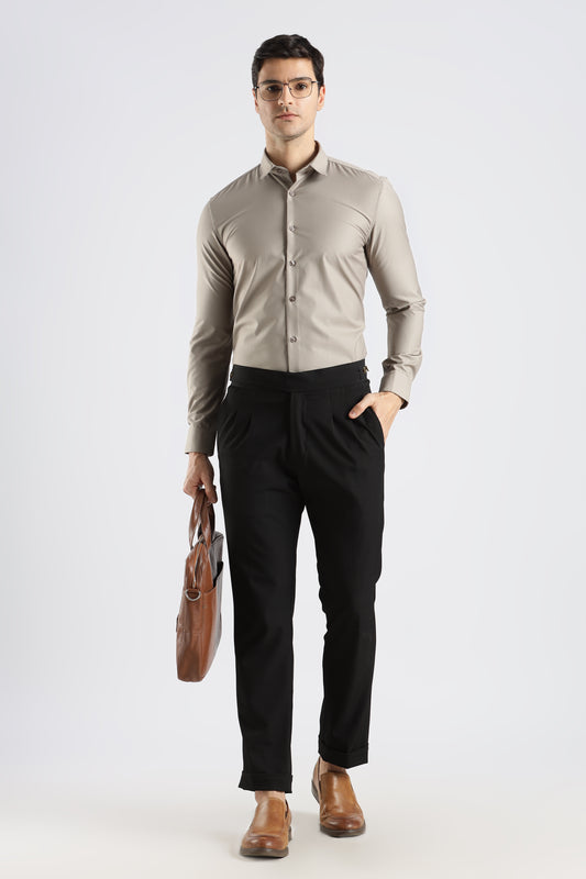 Plain Stone Beige Melange Wrinkle Free Shirt