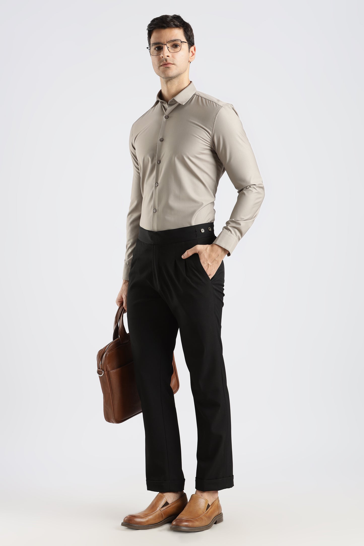 Plain Stone Beige Melange Wrinkle Free Shirt