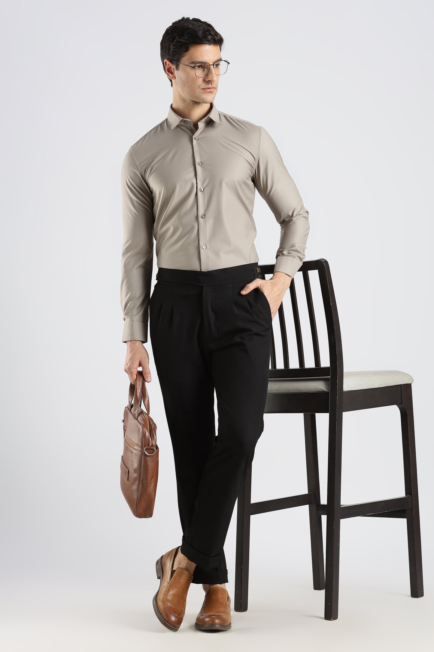 Plain Stone Beige Melange Wrinkle Free Shirt