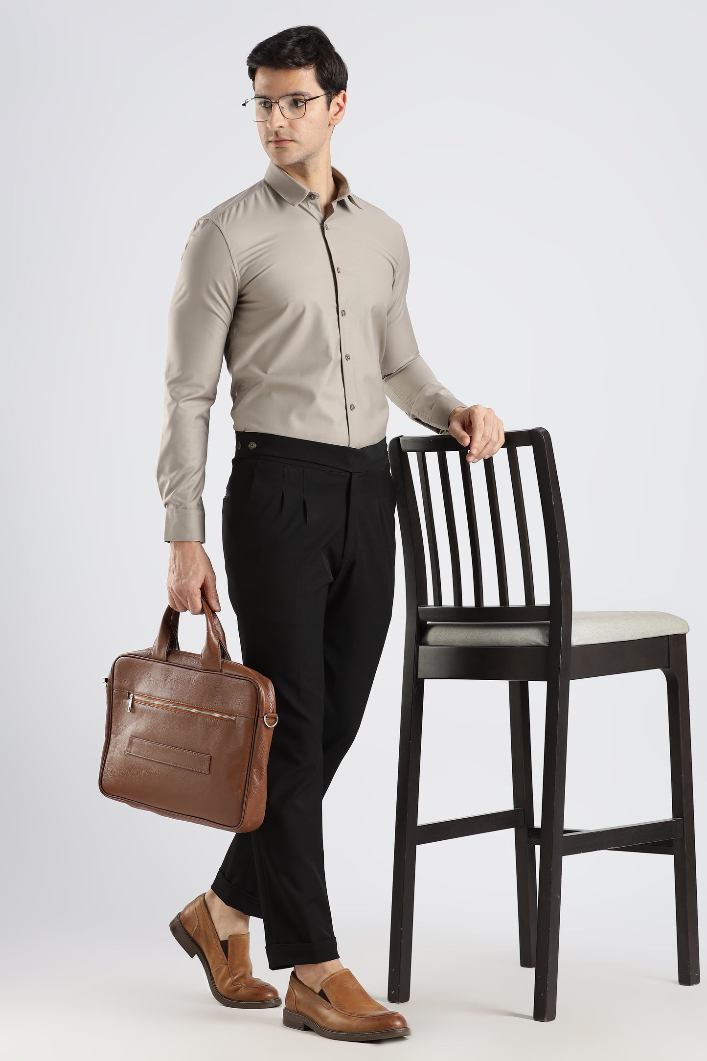 Plain Stone Beige Melange Wrinkle Free Shirt