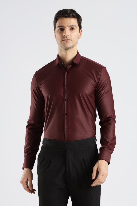 Plain Maroon Melange Wrinkle Free Shirt