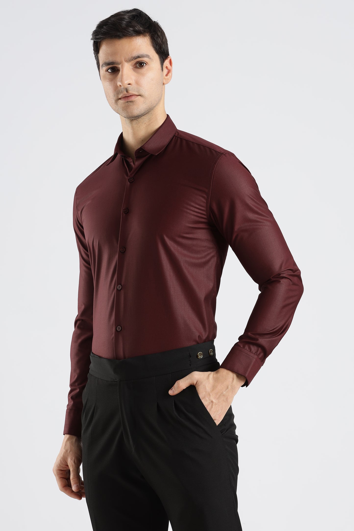 Plain Maroon Melange Wrinkle Free Shirt