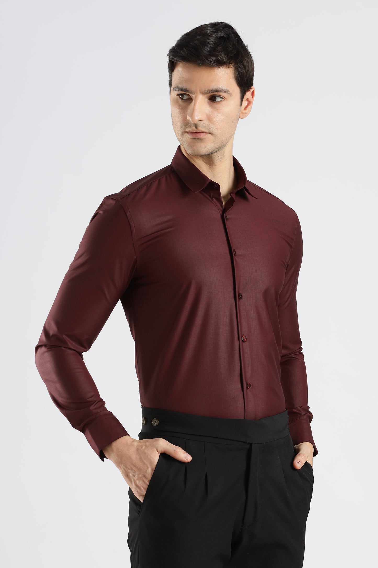 Plain Maroon Melange Wrinkle Free Shirt