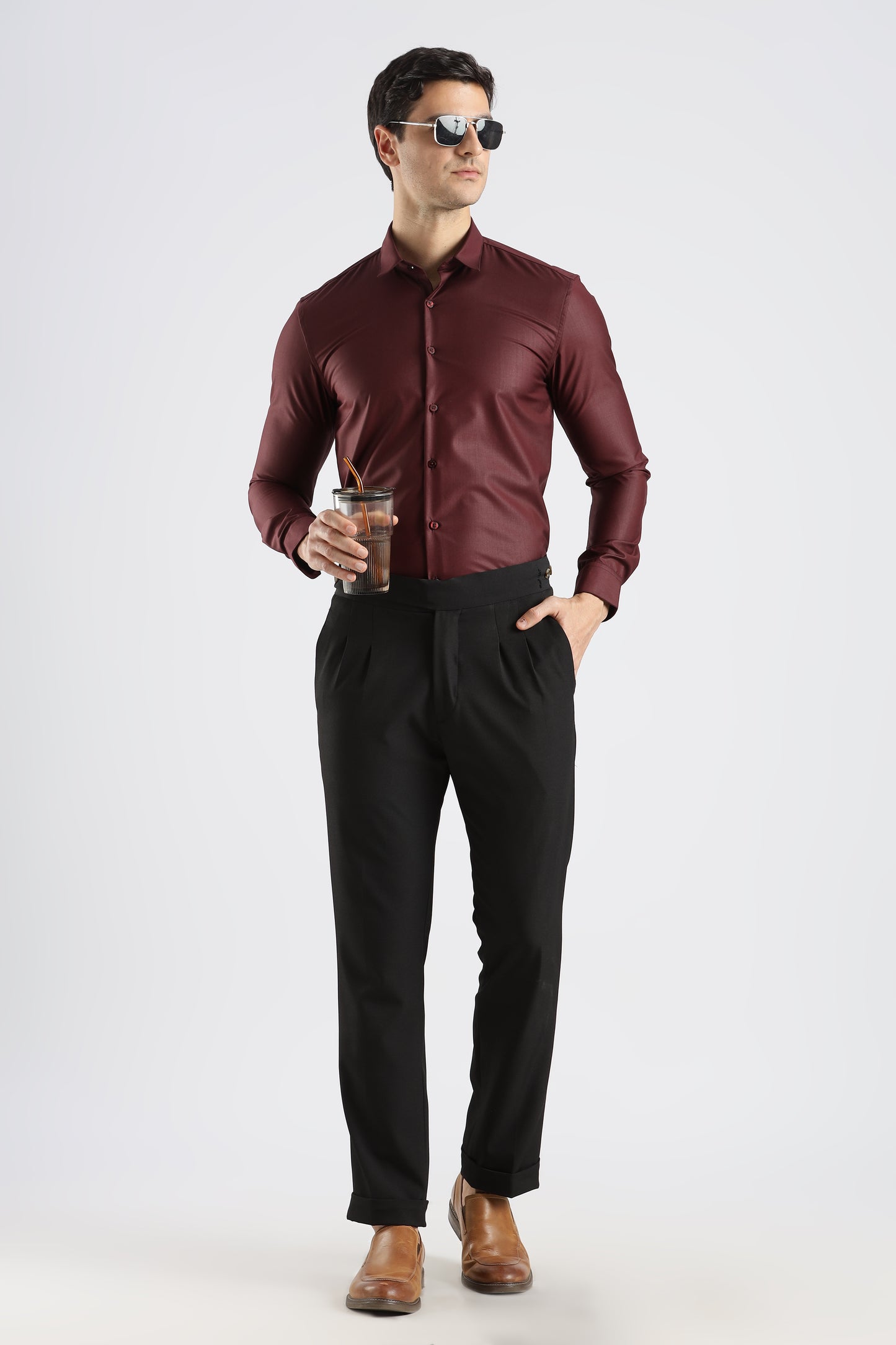 Plain Maroon Melange Wrinkle Free Shirt