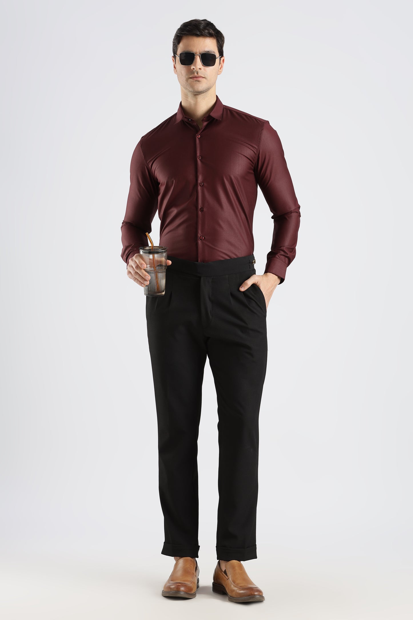Plain Maroon Melange Wrinkle Free Shirt
