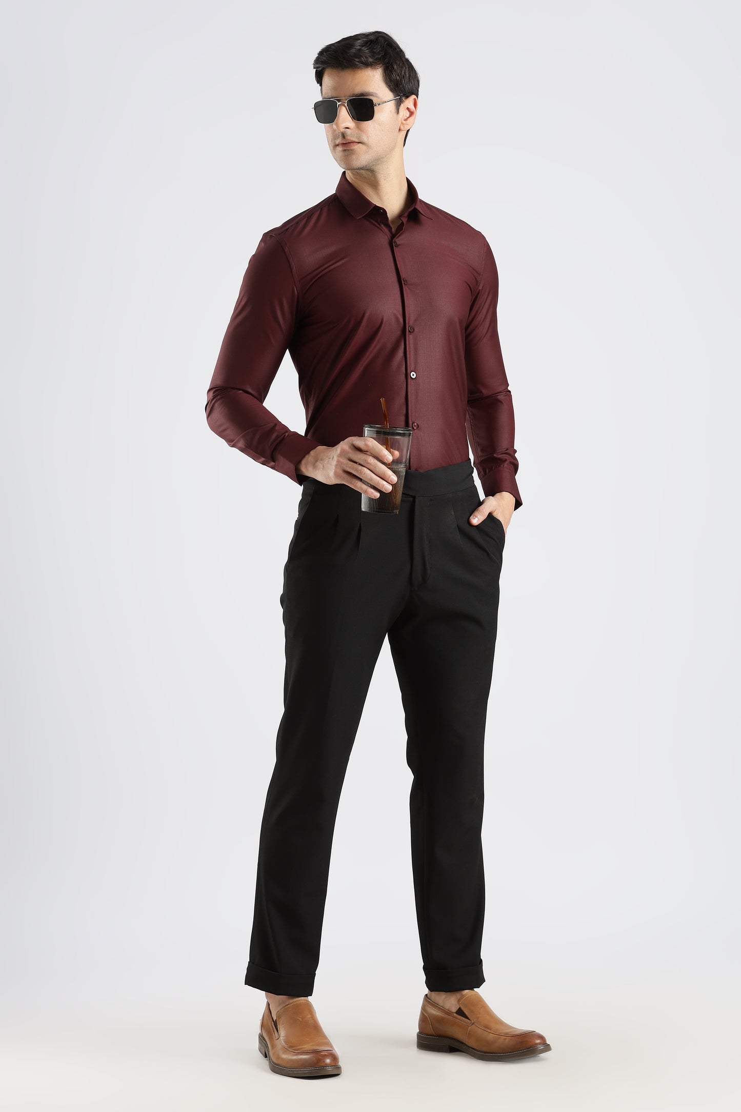 Plain Maroon Melange Wrinkle Free Shirt