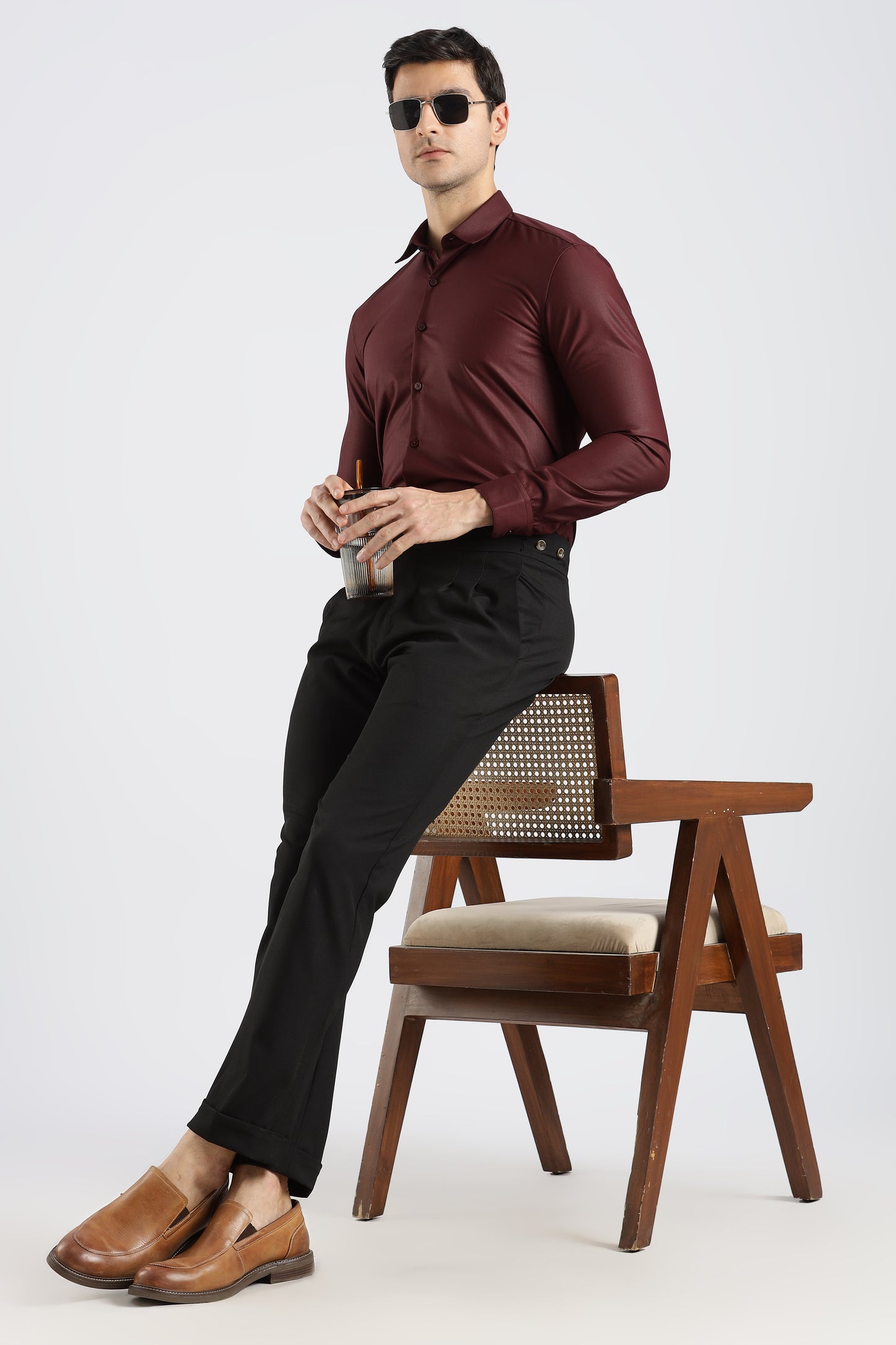 Plain Maroon Melange Wrinkle Free Shirt