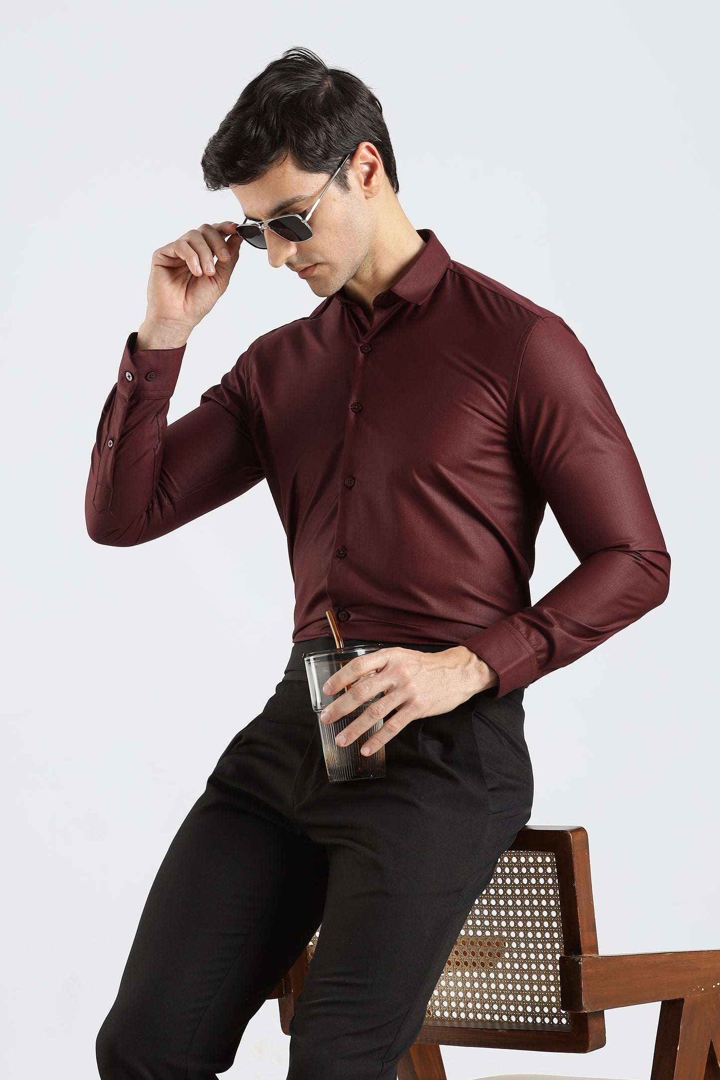Plain Maroon Melange Wrinkle Free Shirt